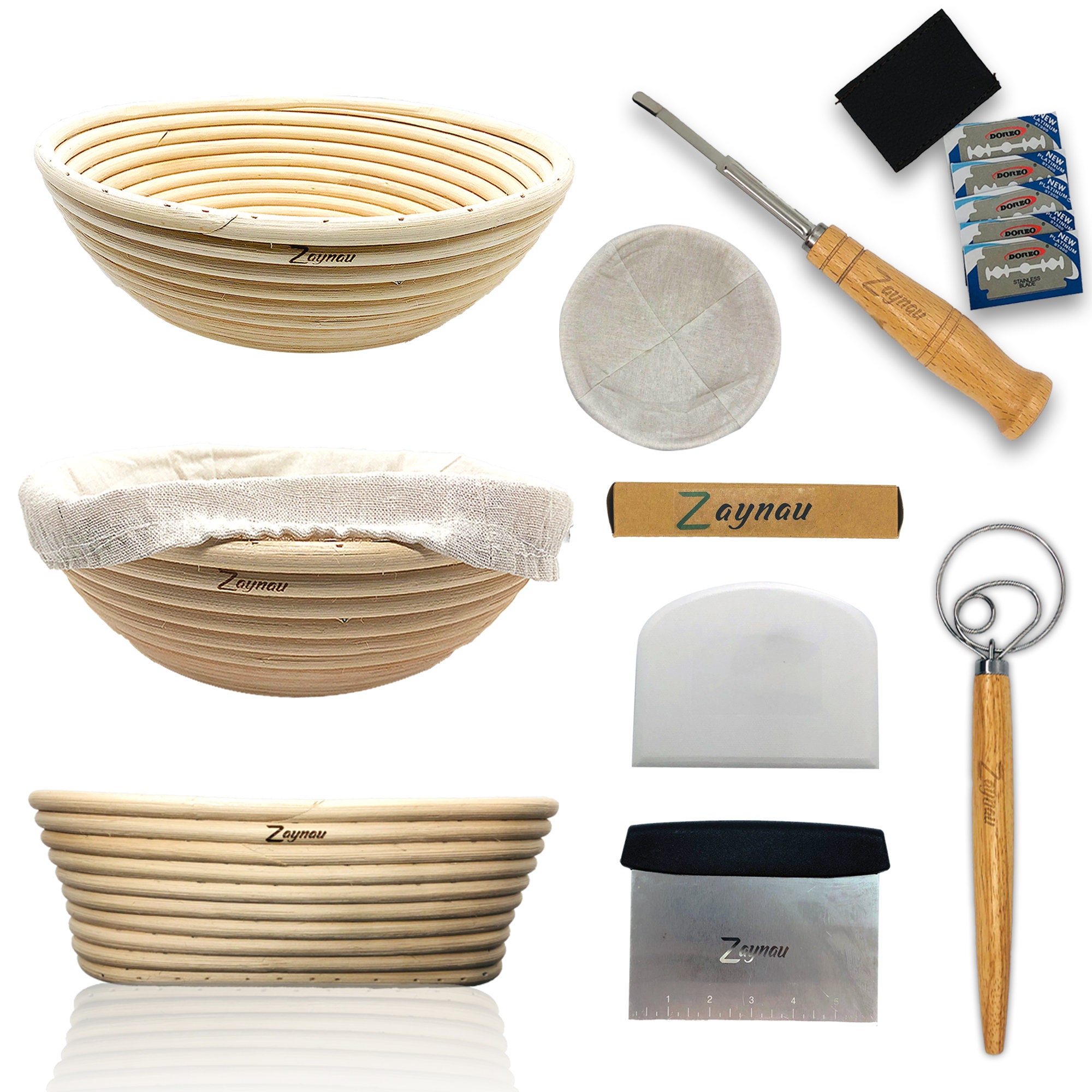 Zaynau 10 Inch Round N Oval Bread Banneton Proofing Basket Set With L…