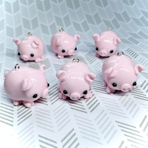 Pink Pig (One charm) Pendant for jewelry, necklace, beading; cute, clay, kawaii, handmade