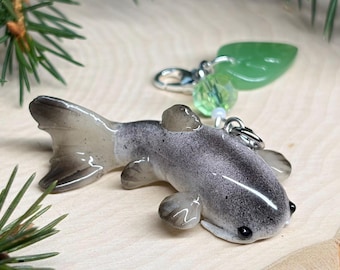 Catfish (One Charm), Handmade Polymer Clay; Beaded Bag Charm