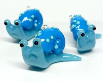 Blue Snail Charm Pendant; kawaii; cute; animal; polymer clay; handmade (one charm)