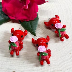 Emotional Support Demon Valentines Rose (One Charm), Handmade Polymer Clay; Kawaii Devil Pendant