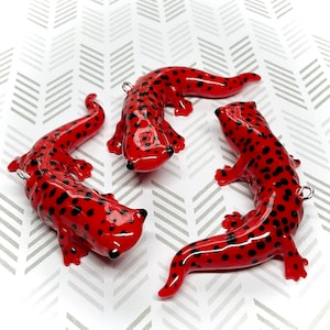 Red Salamander (One charm) Pendant for Necklace, Beading, Jewelry; animal; kawaii; cute; orange; polymer clay; handmade