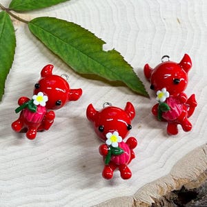 Emotional Support Demon (One charm) Daisy Flower Pendant for jewelry beading necklace; devil, kawaii, cute, clay, red, halloween