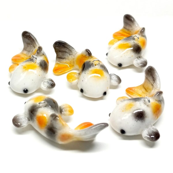 Black Orange White Fish Charm Koi Goldfish Pendant for Necklace, Jewelry, beading; Kawaii Cute Handmade Polymer clay (one charm)