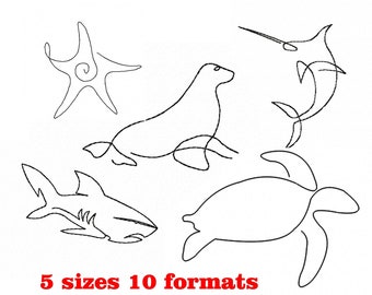 Diseño de bordado de una línea Sea Life 2 para máquina de bordar
