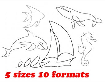 Diseño de bordado de una línea Sea Life 3 para máquina de bordar