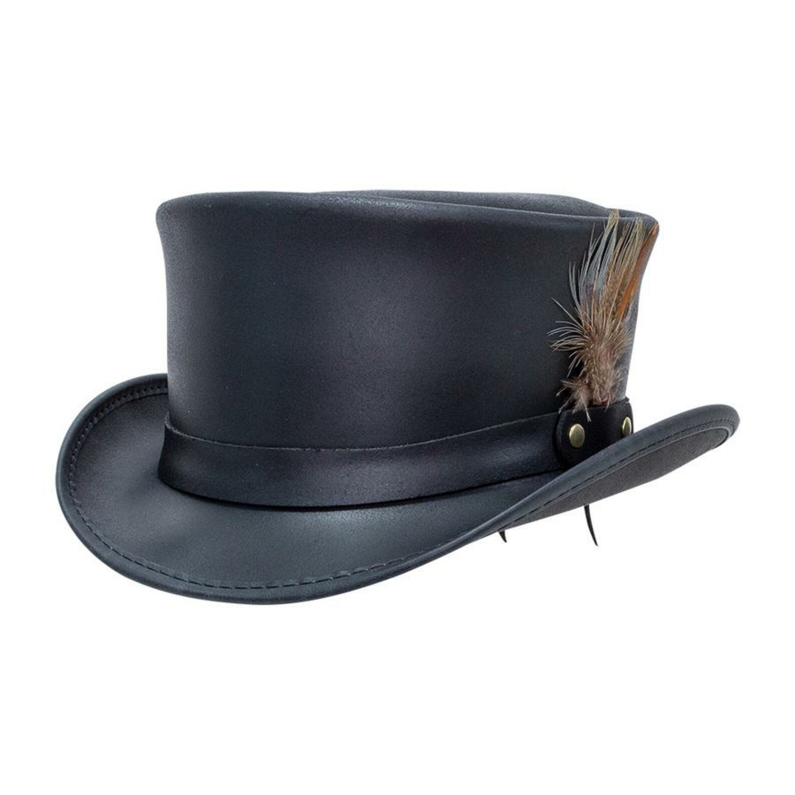 Top Hat Black Leather Handmade Feather Style New with Tags Etsy