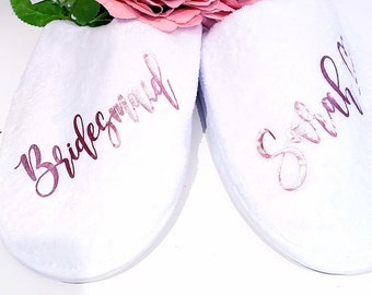 Luxury Bridal Close Toe Slippers, Non-Slip Sole, White, Fleecy Mule, Bridesmaid Gift, Personalised Bride To Be Set, Bundle, Maid Of Honour