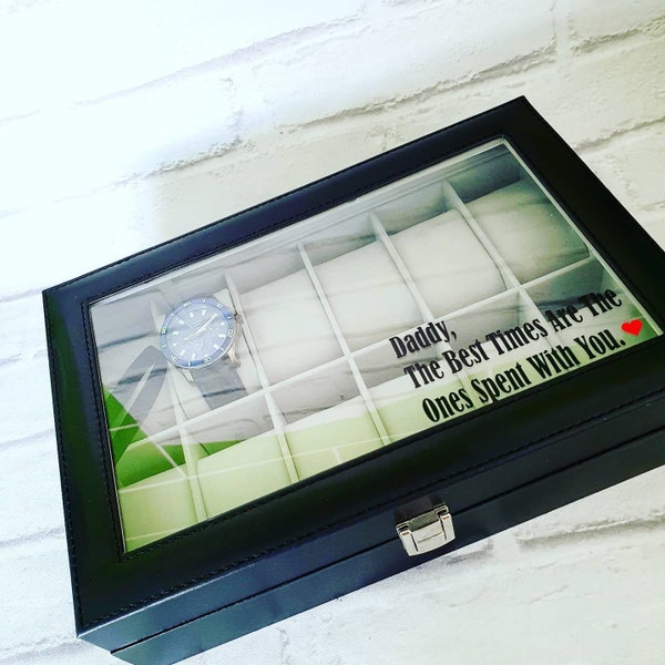 Personalised Watch Display Case, Watch Collection Box, Groomsman Gift, 6, 12-slot Box, Message, Father's Day, Husband, Wedding, Dad, Friend