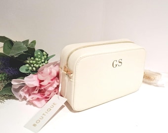 Monogram Crossbody Bag: Boutique PU Leather Bag with Detachable Strap, Personalised Ladies Handbag, Gift For Her