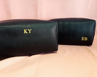 Monogram Mens Black Toiletry Bag, Personalised PU Leather Wash Bag, Groomsman Gifts, Travel Accessory