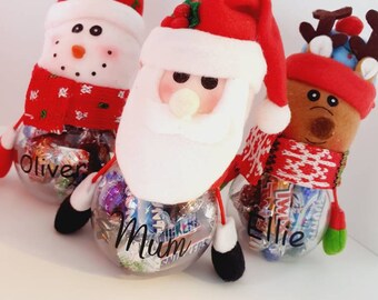 Personalised Christmas Sweet Jar, Santa, Snowman, Reindeer, Christmas Eve Box Filler, Kids Stocking Filler, Customised Novelty Gift