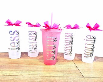 Personalized Sparkle Cold Cup with Lid and Straw, Bridesmaid Gift