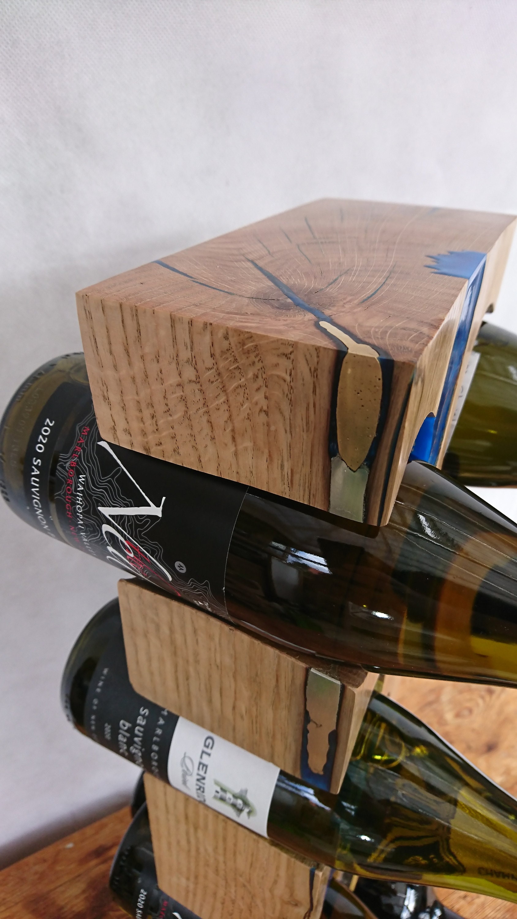 8 Bottle Solid Oak Wine Rack, With Resin and Metal Inlay. Artisan, Hand ...