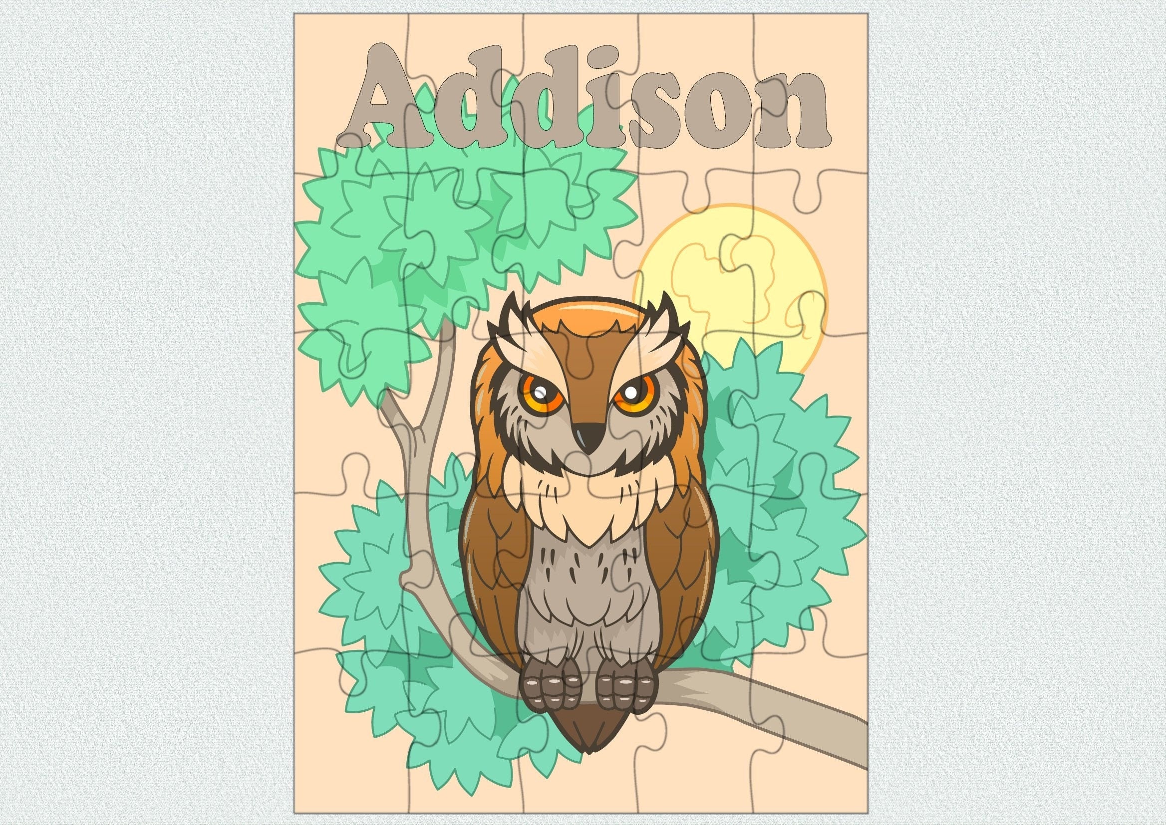 Owl puzzle-Personalized puzzle for kids-Custom bird jigsaw puzzle children-Learning puzzle girls-Per