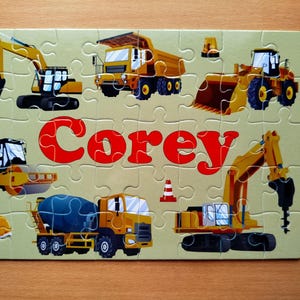 Rompecabezas de camión de construcción para niños, Rompecabezas personalizado para niños, Rompecabezas infantil con nombre, Regalo de construcción para niños imagen 3