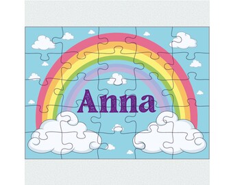 Rompecabezas personalizado para niños, rompecabezas de arcoíris para niñas, rompecabezas con nombre personalizado, regalo de cumpleaños de arcoíris, bonito rompecabezas para niños, juguete de arcoíris