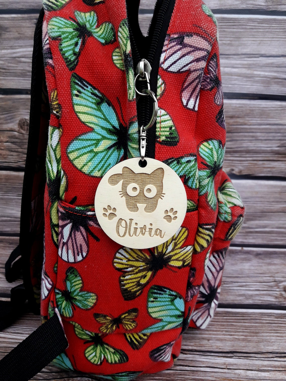 Kids backpack name tag School bag tag personalized Wooden Etsy