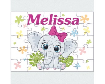 Rompecabezas de elefante personalizado para niñas, rompecabezas infantil con nombre personalizado, juguete de elefante