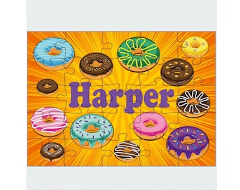 Rompecabezas personalizado para niños, rompecabezas de donas, rompecabezas personalizado para niños, cumpleaños de donas, juguete de donas, rompecabezas con nombre para niños, regalo de cumpleaños para niñas