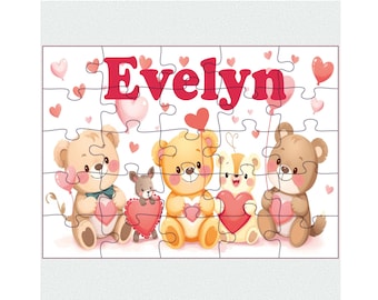 Personalized Valentine's Day kids puzzle,  Custom children jigsaw name puzzle