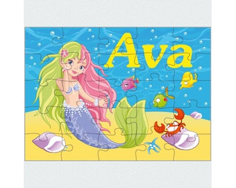 Personalized mermaid puzzle for girls, Custom kids jigsaw puzzle, Mermaid birthday gift, Children name puzzle, Learning toy, Baby activity