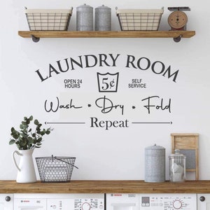 Laundry Wall Decal, Wash Dry Fold Repeat Laundry Sign, Laundry Wall Decor, Wall Art, Home Decor, Laundry Decor Canada,