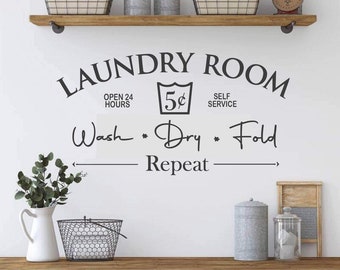 Laundry Wall Decal, Wash Dry Fold Repeat Laundry Sign, Laundry Wall Decor, Wall Art, Home Decor, Laundry Decor Canada,