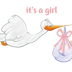 It&#39;s a girl download, it&#39;s a girl png, it&#39;s a girl clipart, baby and stork clipart, baby girl shower clipart , baby girl announcement