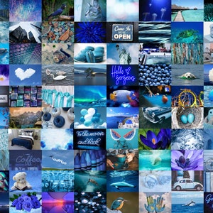80 pcs Blue Collage Kit, Blue Aesthetic Photo Collage Kit, Blue Dorm Room Decor, aesthetic wall collage, blue wall collage, instant download