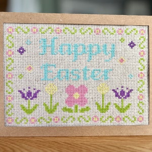 MOTIF : Carte de fleurs de Pâques | Modèle de point de croix (format numérique - PDF) cadeau, spécial, fait main, bricolage, facile à faire, artisanal, Pâques