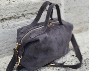 Suede Crossbody Bag, Real Suede Shoulder Bag, Grey Suede Crossbody Purse, Real Suede Daily Bag For Women,Suede Leather Hobo Bag, Durable Bag