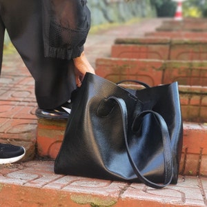 Black Leather Tote Bag, Leather Bag, Handmade Leather Bag, Leather Bag for Woman