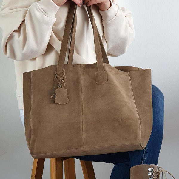 Mink Suede Tote Bag, Soft Suede Bag, Lightweight Everyday Suede Tote Bag, Minimalist Suede Tote Bag, Mink Suede Purse, Suede Tote Bag