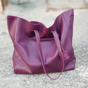 Handmade Leather Tote Bag: Plum Shoulder Shopper