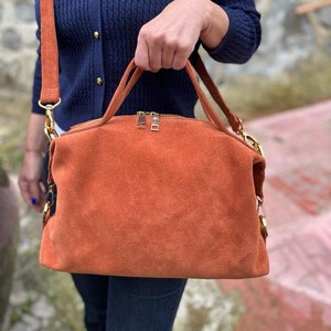 Wildleder Crossbody Tasche, Wildleder Schultertasche, Wildleder Handtasche, Wildleder Hobo Tasche, Ziegel Farbe Wildleder Geldbörse