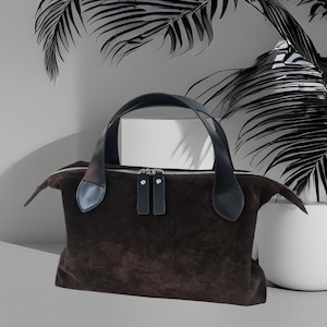 Sac fourre-tout en daim, sac à bandoulière en daim marron foncé, sac en daim marron véritable souple, sac à main en daim marron, sac fourre-tout en daim marron foncé, cadeau pour maman