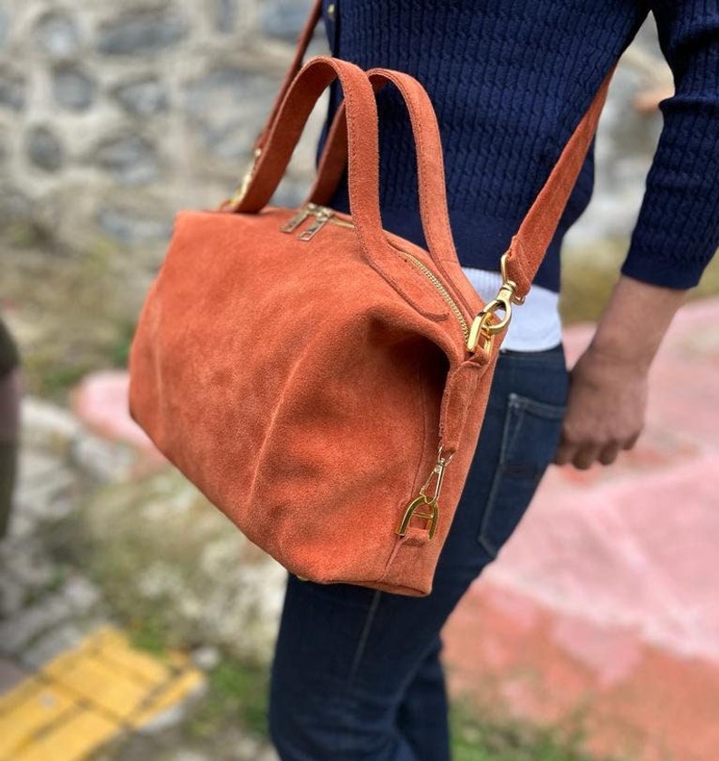 Suede Crossbody Bag, Leather Suede Shoulder Bag, Suede Tote Purse