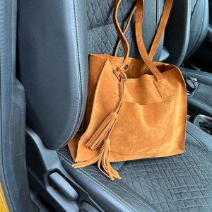 Tan Suede Tote Bag, Suede Shoulder Bag, Suede Shopping Bag, Ginger ...