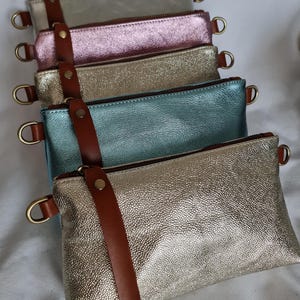 Bolsa tiracolo de couro metálico dourado, bolsa para o dia a dia, bolsa de couro platinado, presente para mulheres, carteira de couro, bolsa de mão de couro metálico platinado
