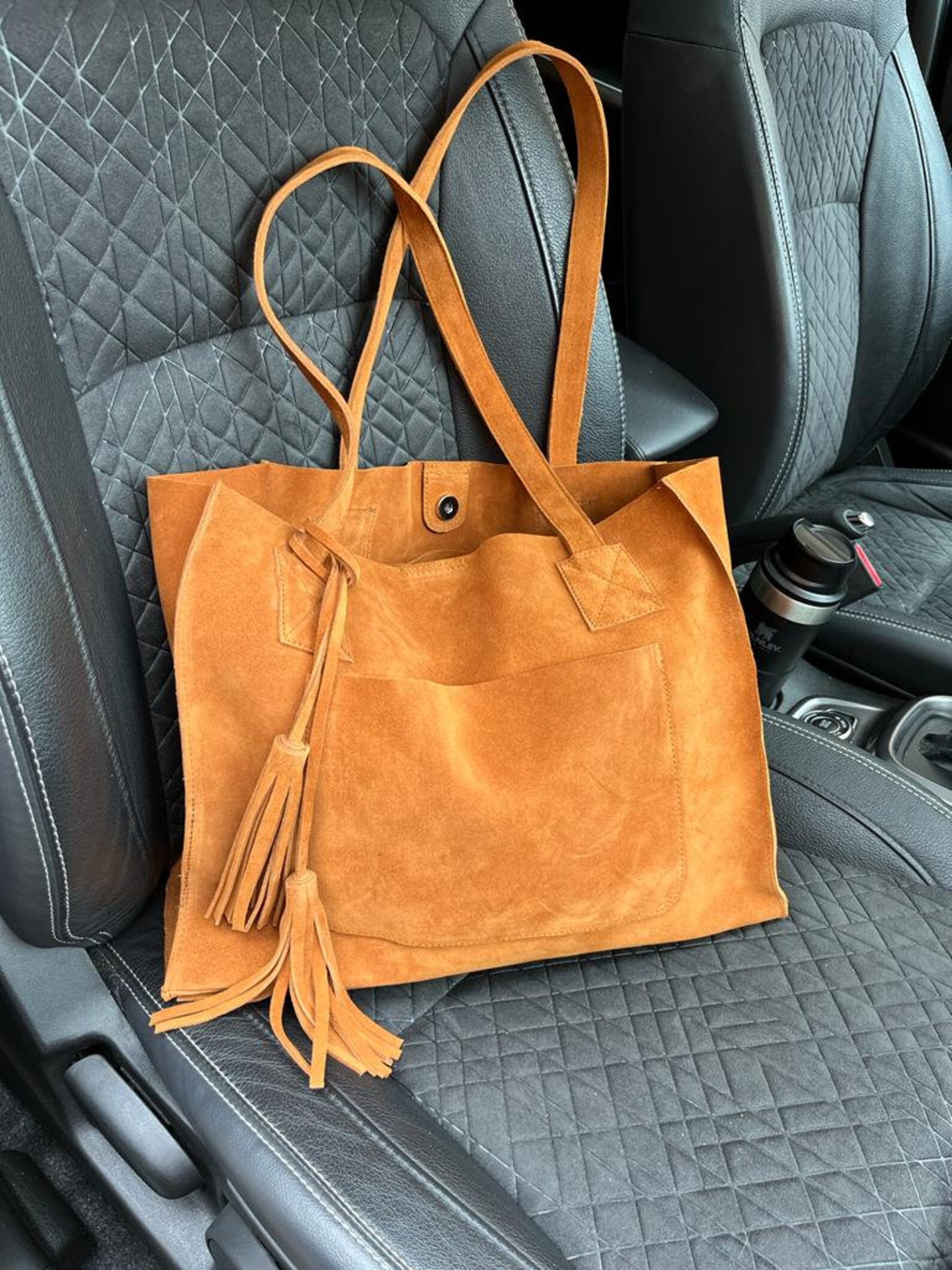 Tan Suede Tote Bag, Suede Shoulder Bag, Suede Shopping Bag, Ginger