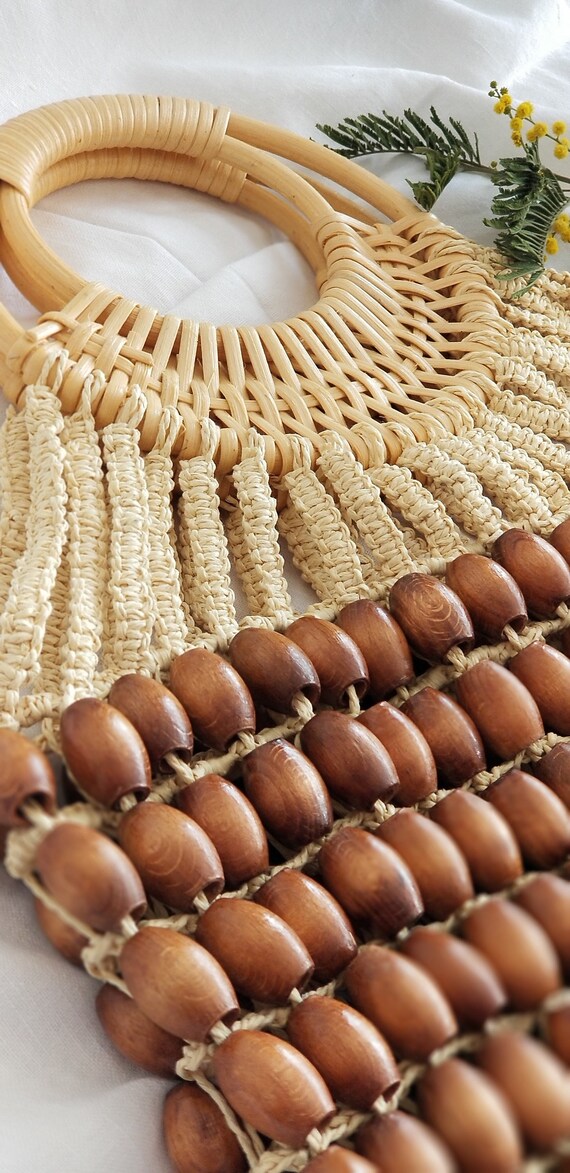 ショルダーバッグ・ポシェット RUBATI Handmade tassel wooden bead bag brown Wooden Beaded Bag I Beaded Purse I Clutch I Shoulder Bag I