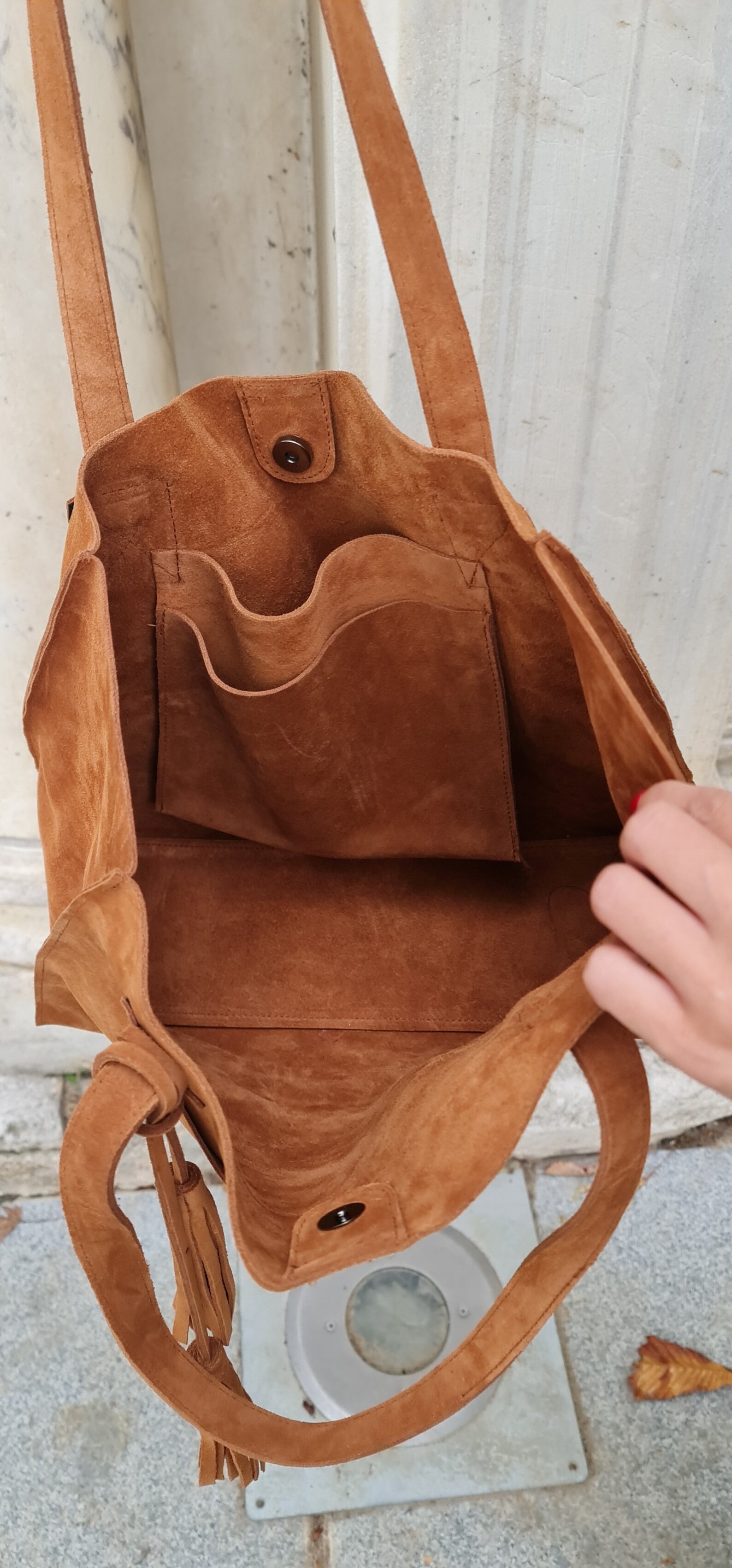 Tan Suede Tote Bag, Suede Shoulder Bag, Suede Shopping Bag, Ginger ...