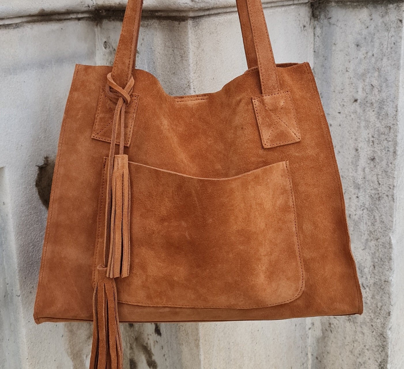 Tan Leather Shopper Bag in Genuine Suede. Slouchy Tan Color - Etsy