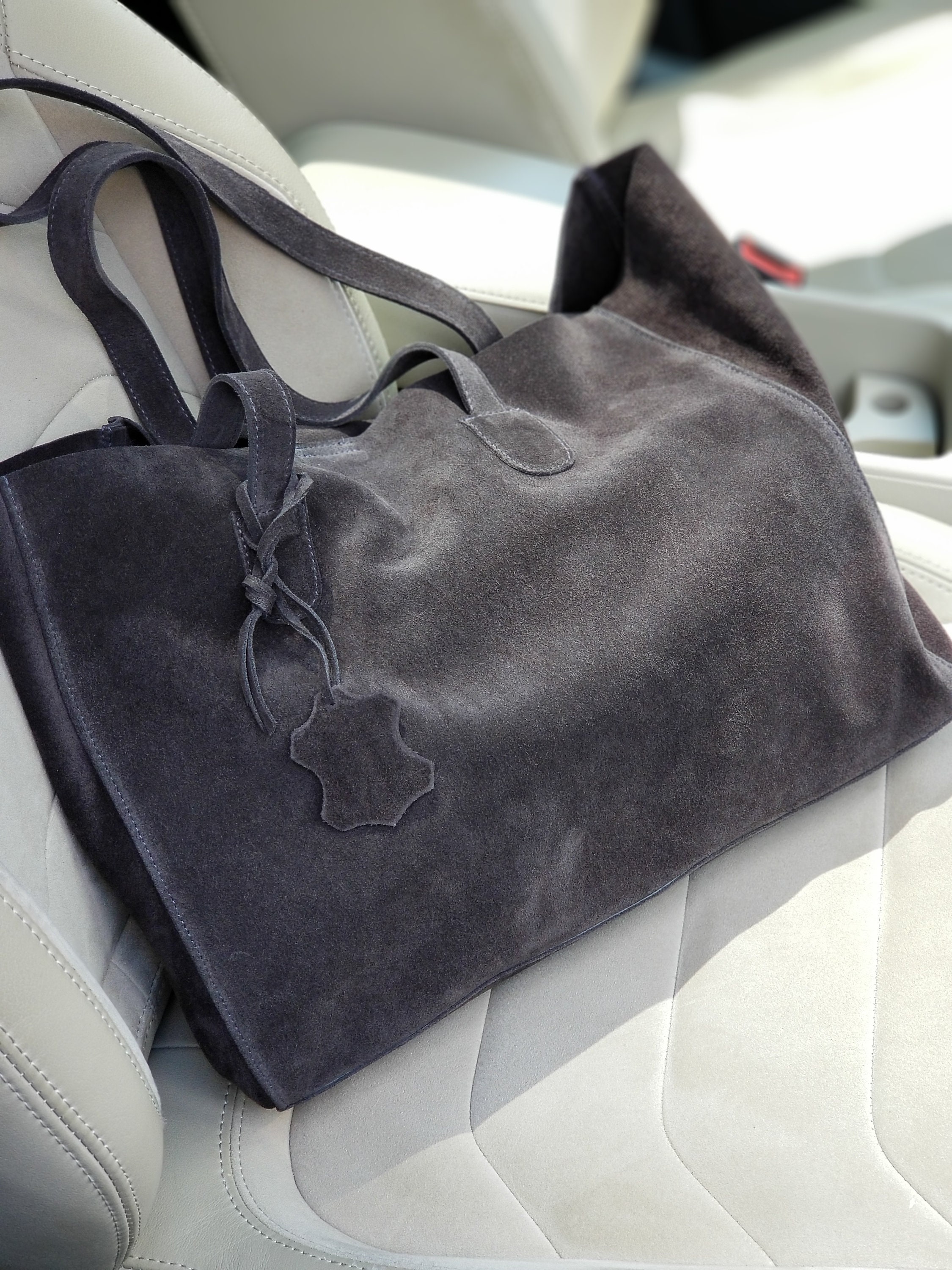 Suede Simple Tote Bag Grey