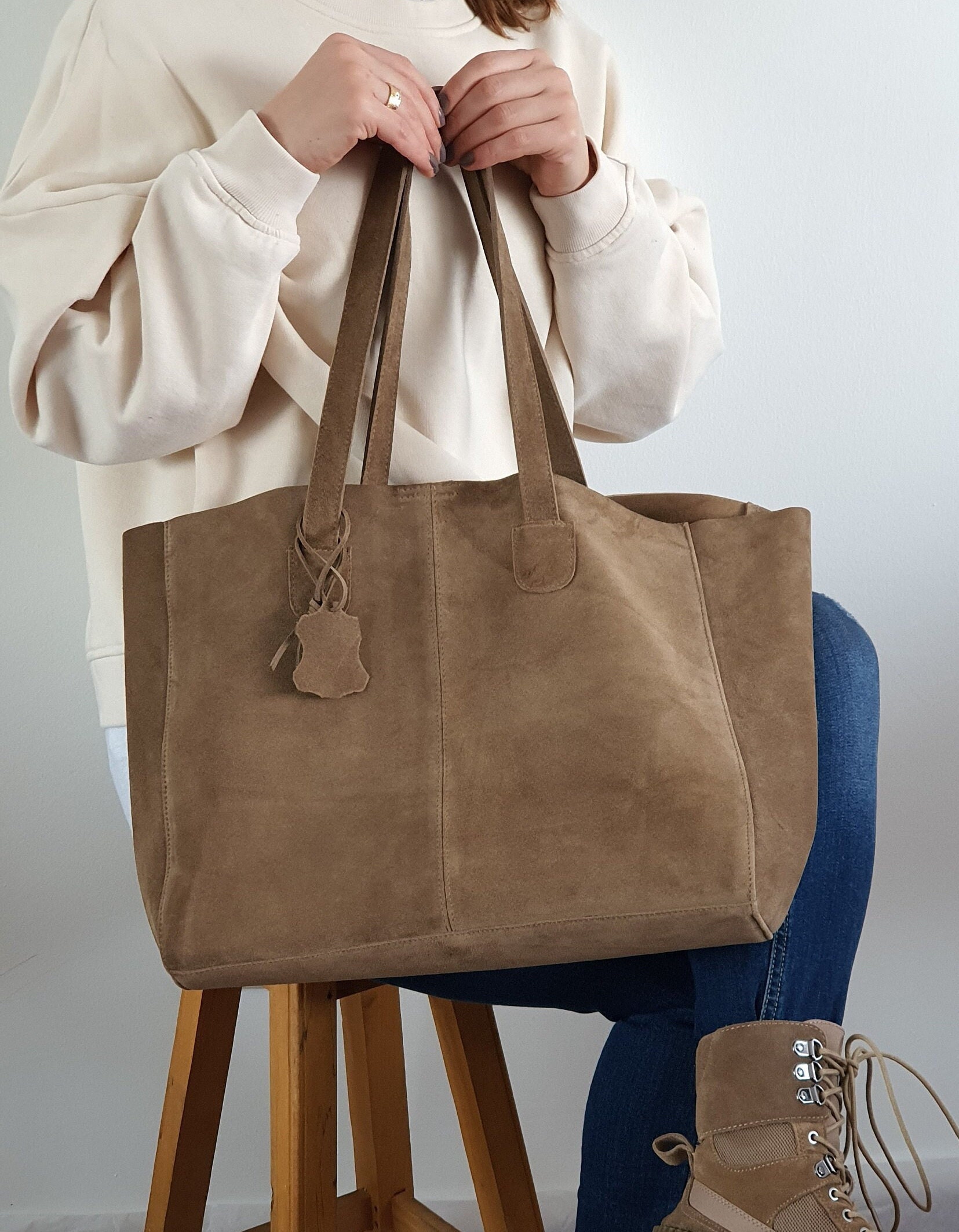 brown suede tote bag