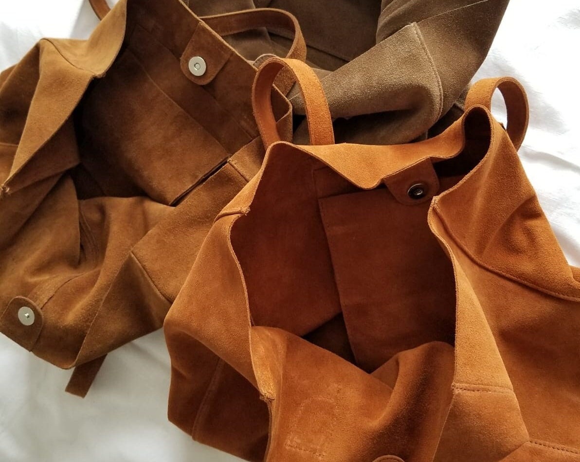 Toast Brown Suede Leather Tote Bag for Minimalist. Simple but