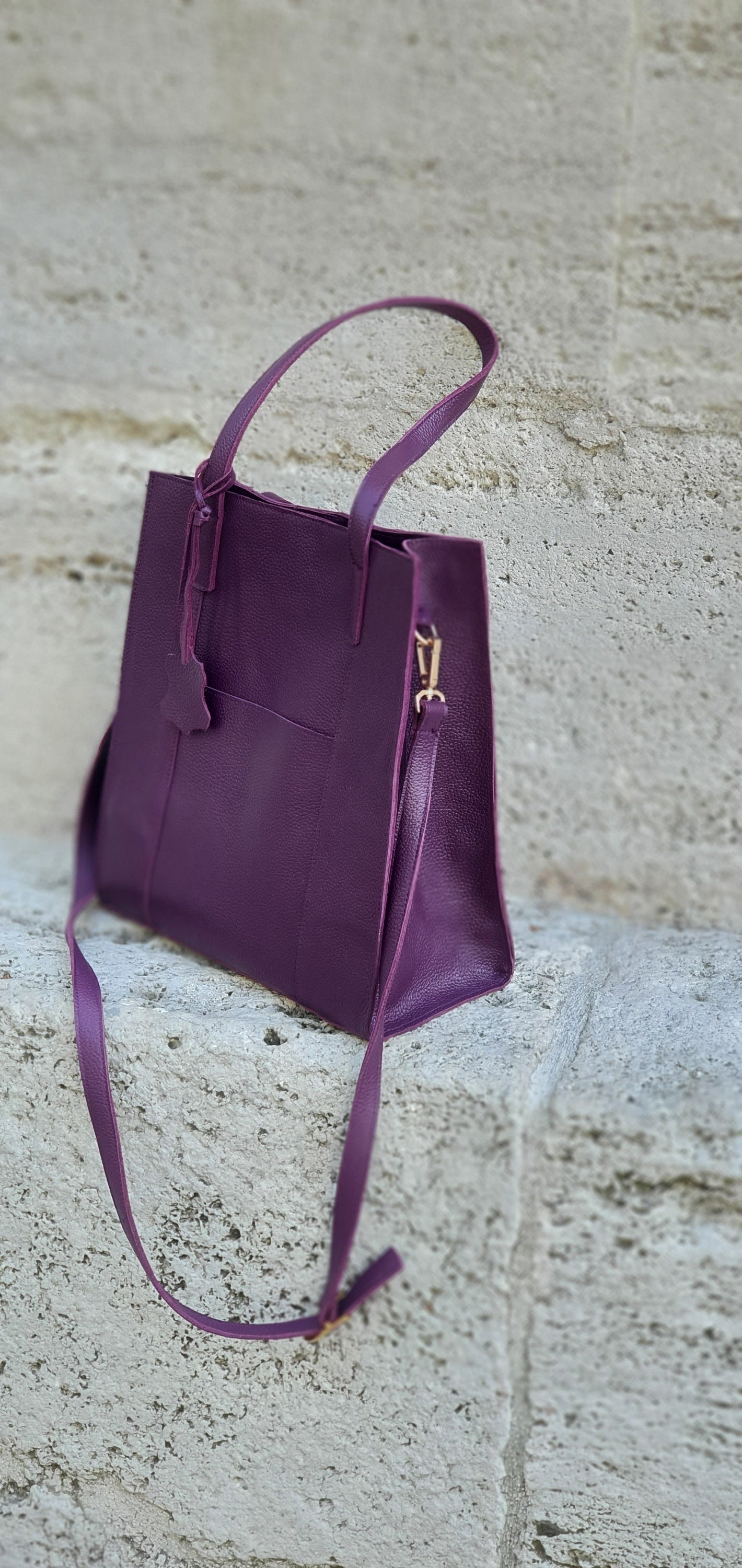 Purple Leather Bag | Red Straps | Faux Leather | Medium Size | Stylish –  Sarashiva