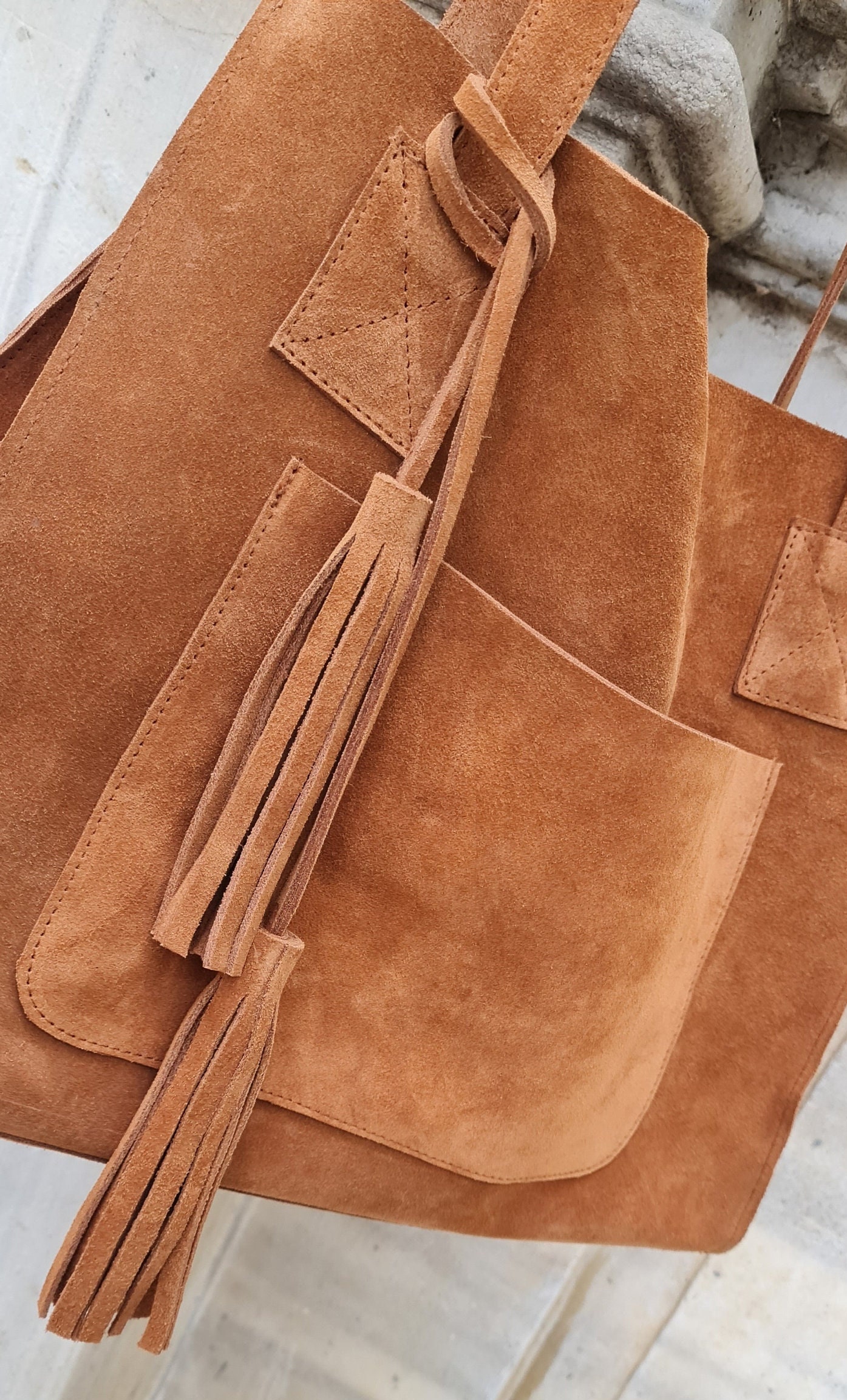 Tan Leather Shopper Bag in Genuine Suede. Slouchy Tan Color - Etsy