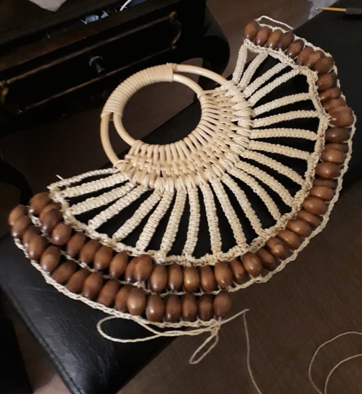 Wooden Bead Bag for Women, Handmade Wood Bead Handbag